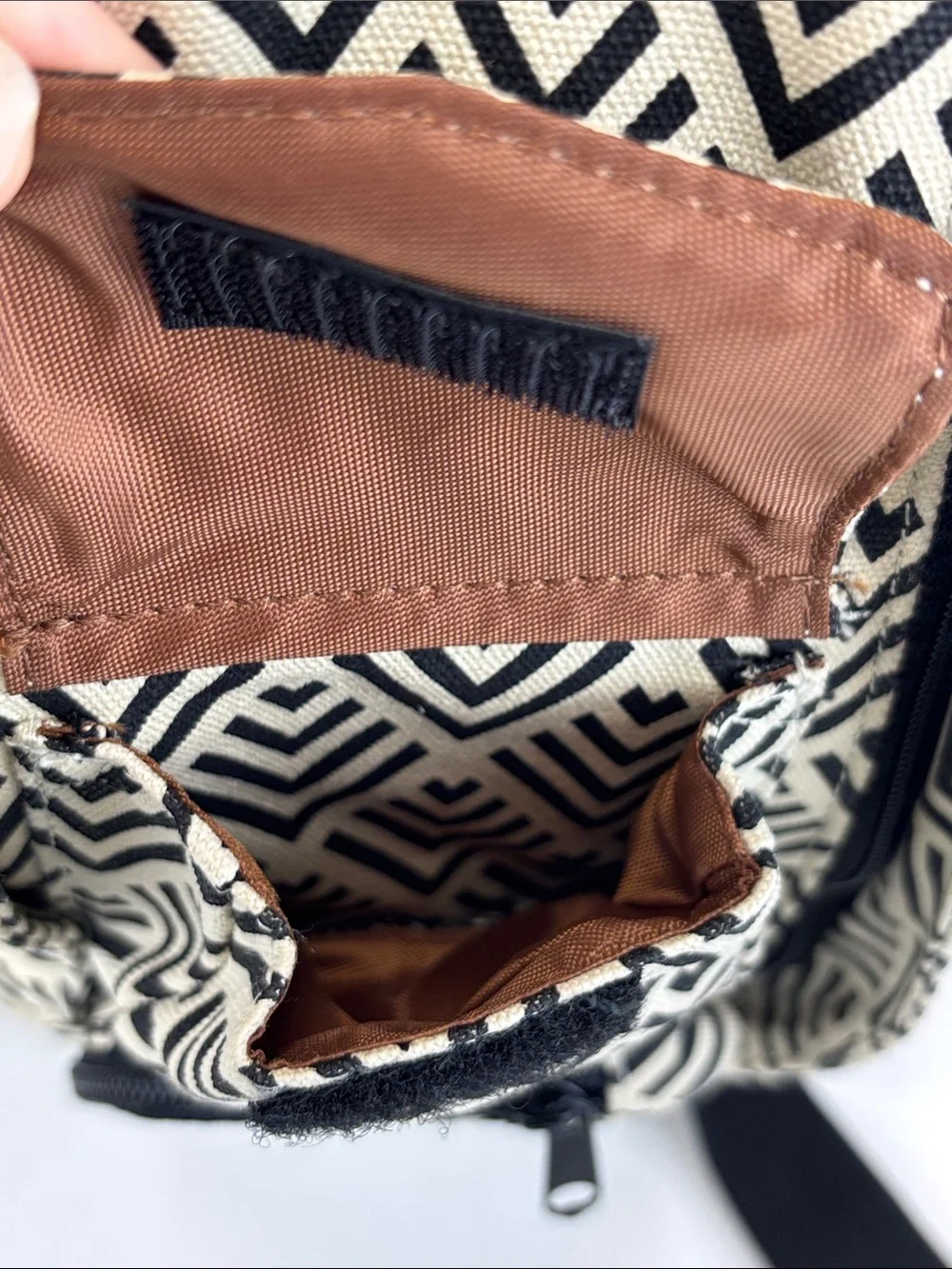 KAVU Rope Sling Bag Black and Cream Canvas